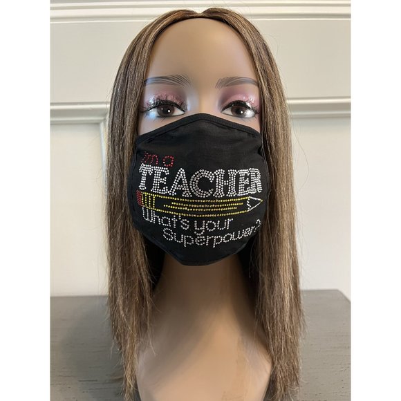 Teacher Superpower Rhinestone Bling Face Mask - Picture 3 of 10